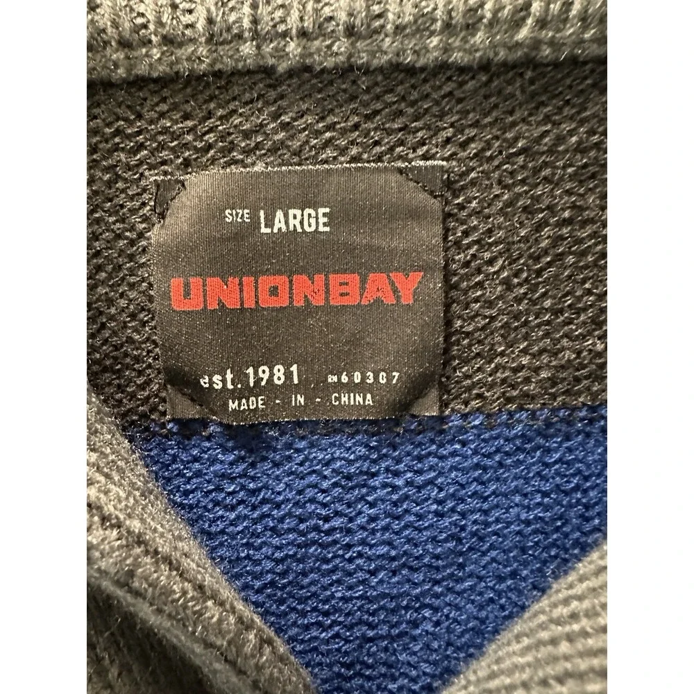 Unionbay Cardigan Sweater Mens Large Blue Gray‎ Striped Shawl Collar Knit Button